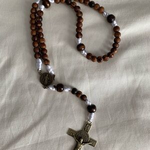 Wooden Bead Rosary of st. Benedict corded rosary